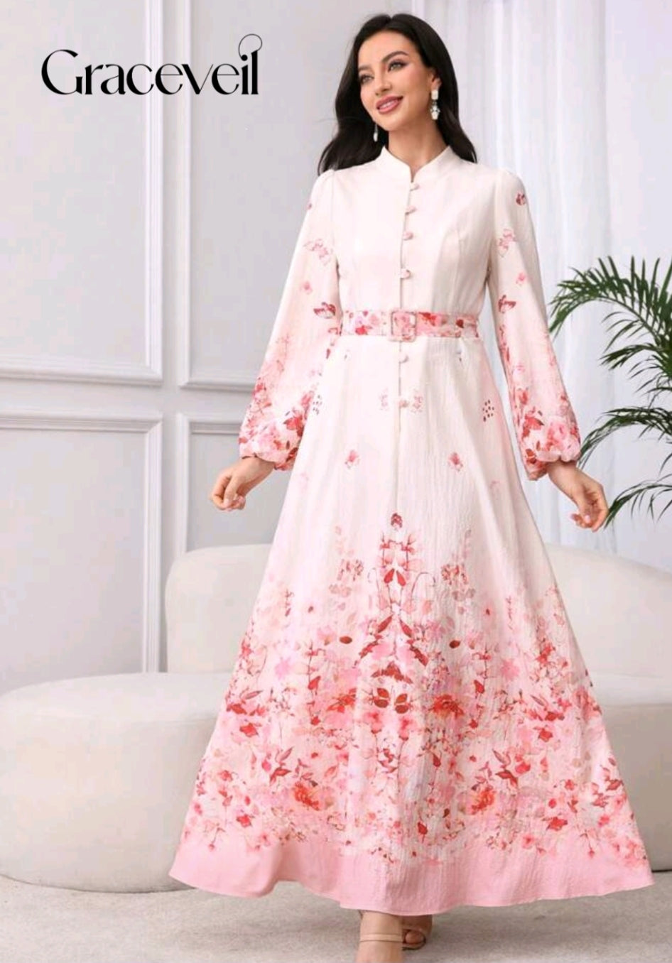 Rose Quartz Ornate Border Statement Dress