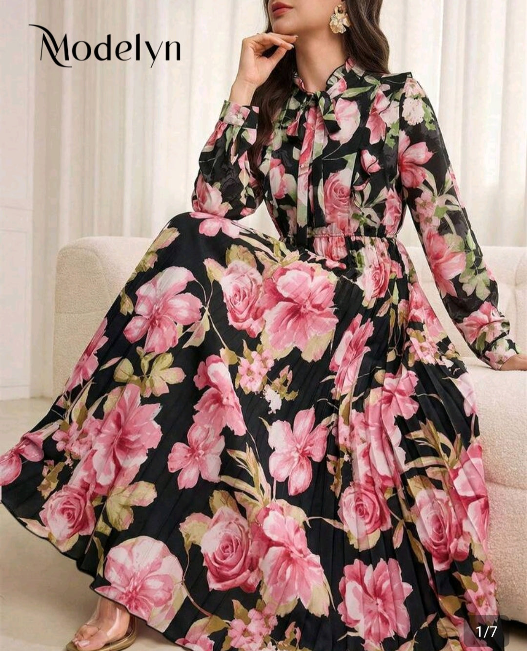 Charcoal Rosewood Ruffle-Neck Maxi